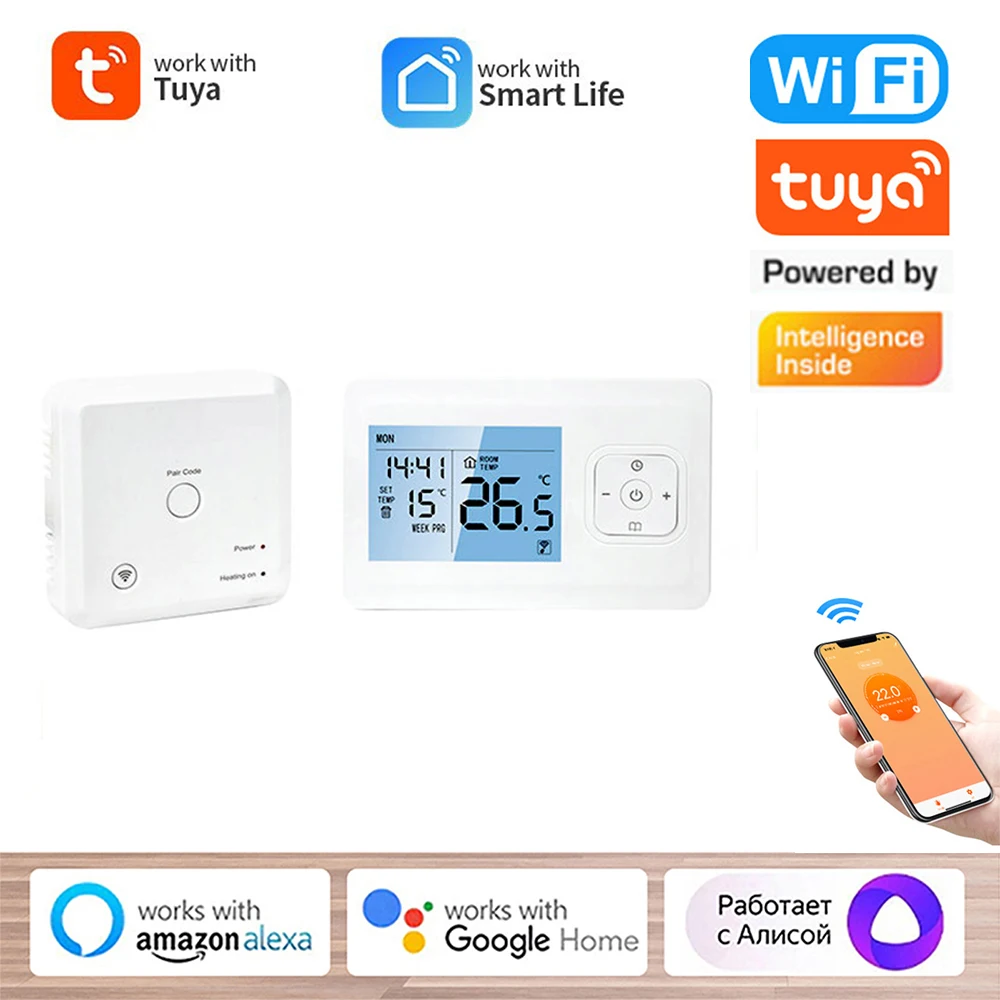 Wifi Tuya Smart Thermostat Wall-Mounted Style Wireless Programmable Thermostat With Rf Receiver For App Voice Control Smart Home
Wifi Tuya Smart Thermostat Wall-Mounted Style Wireless Programmable Thermostat With Rf Receiver For App Voice Control Smart Home