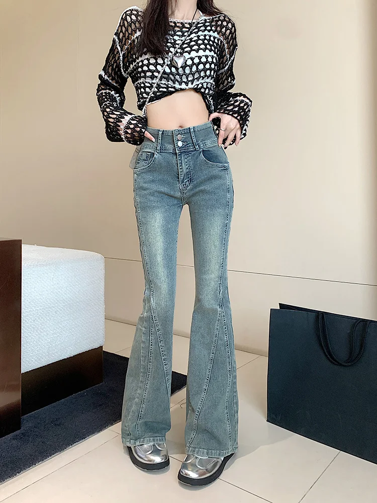 

Slergiri Streetwear Flared Jeans Woman American Vintage High Waist Slim Stretch Denim Pants Female Korean Casual Bell Bottoms