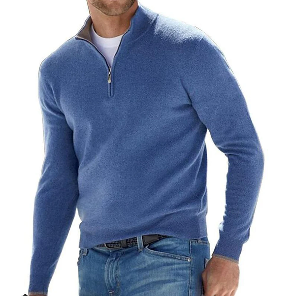 

Mens Top Solid Color Strickpullover Sweater Tops V Neck Warm Winter Zip Blouse Bottoming Casual Knitted Fashion