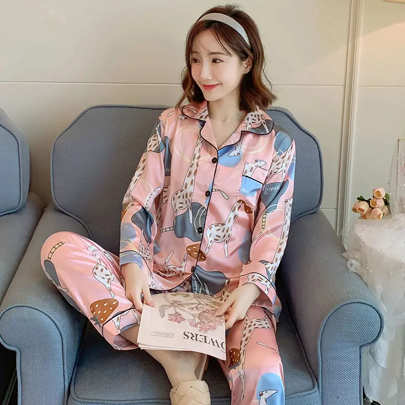SUO&CHAAO Ice Silk Pajamas Set For Womens Loose Casual Long Sleeve Cardigan Long Pants Cartoon Print Pyjamas Sleepwear Homewear
SUO&CHAAO Ice Silk Pajamas Set For Womens Loose Casual Long Sleeve Cardigan Long Pants Cartoon Print Pyjamas Sleepwear Homewear