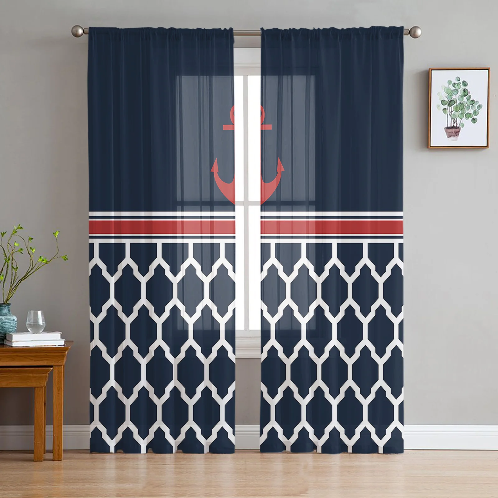 Navy Striped Anchor Sheer Curtains for Living Room Bedroom Kids Room Tulle Window Treatment Drapes
Navy Striped Anchor Sheer Curtains for Living Room Bedroom Kids Room Tulle Window Treatment Drapes