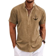 Vintage Shirts Men's Henley Short Sleeve Tops 3d Anchor Graphic Clothing Daily Designer Apparel Streetwear Mens Hawaiian Shirts