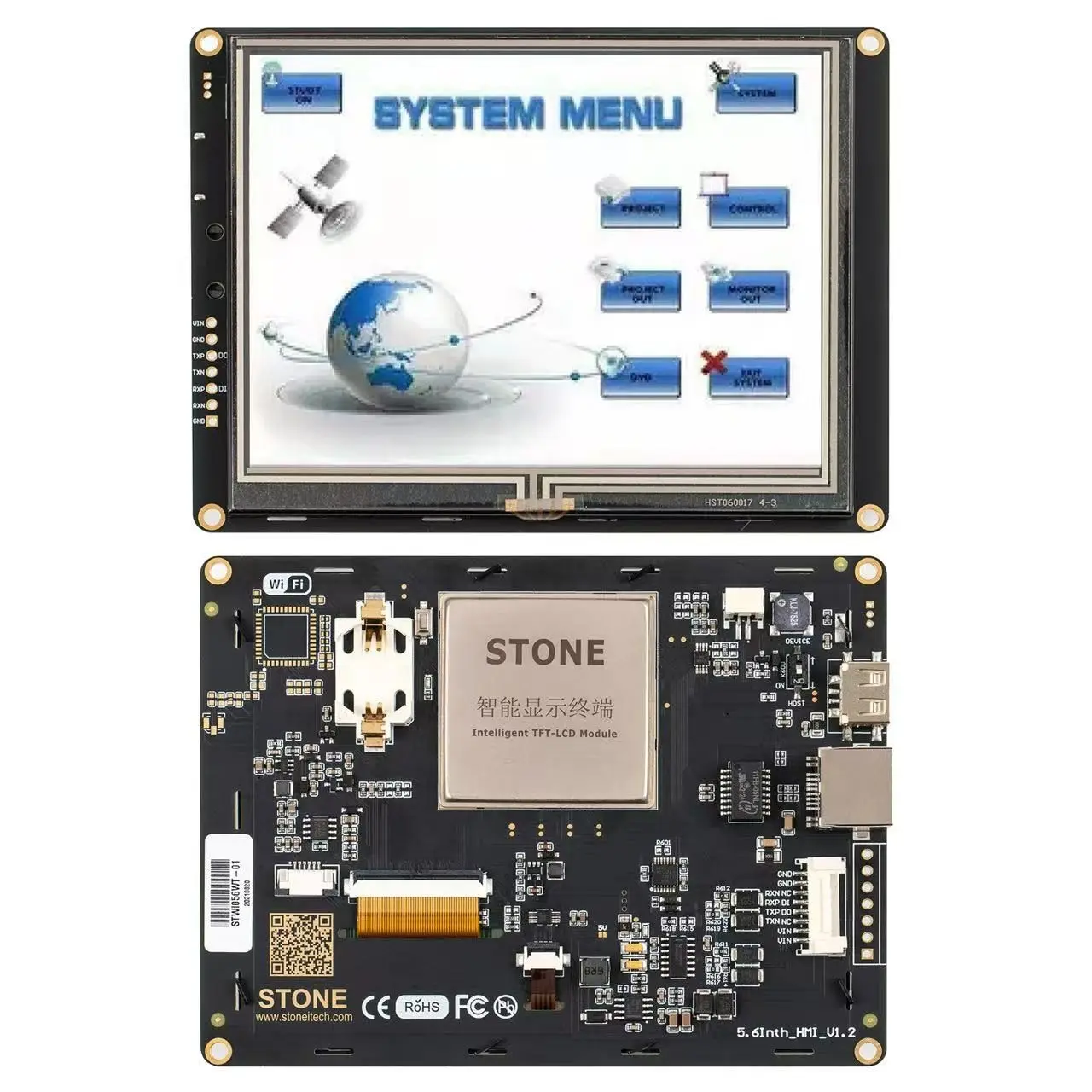 

SCBRHMI - Full-color 5.6" HMI Inteligent Resistive Touch Screen Board UART TFT LCD Module Compatible with Arduino