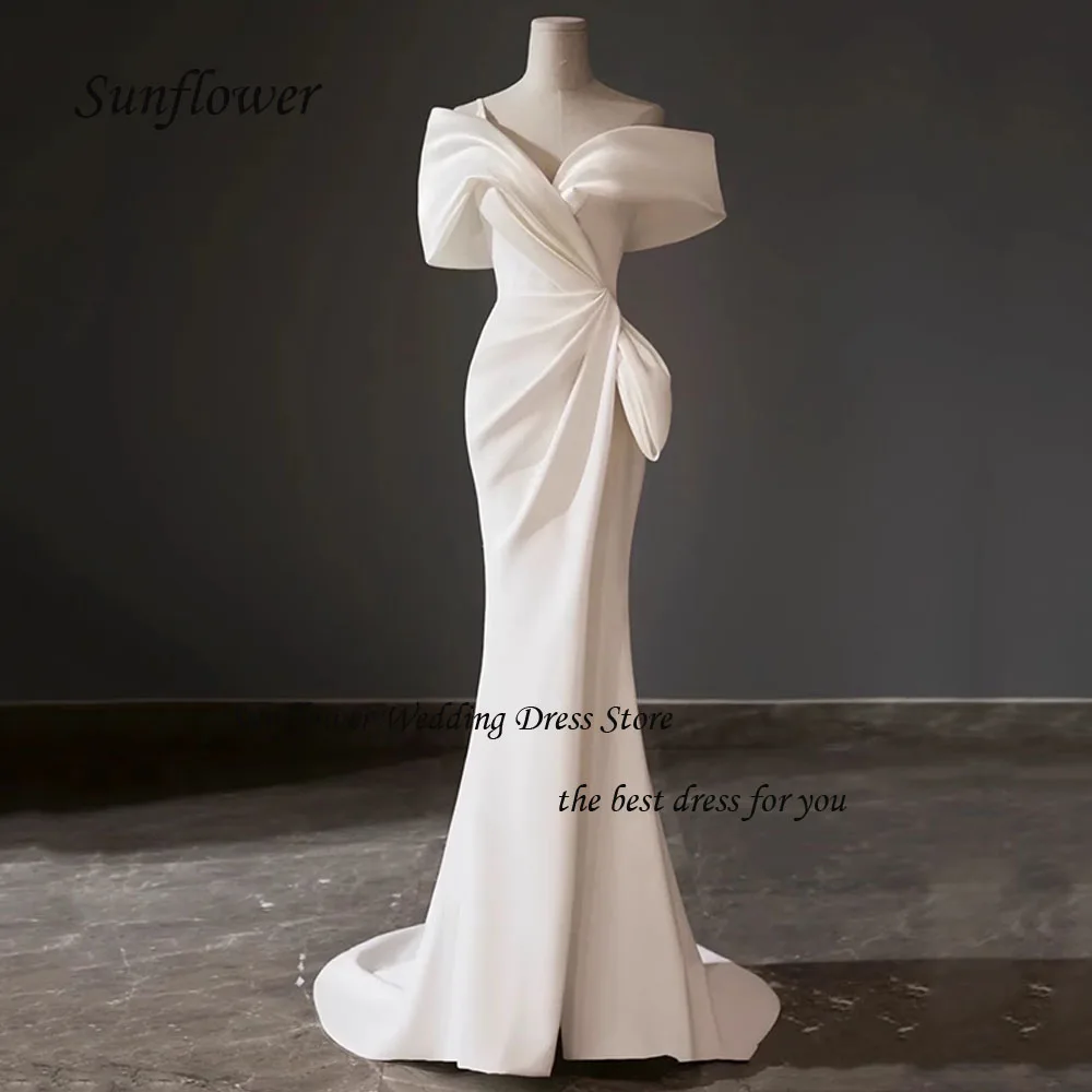 

Простое свадебное платье с V-образным вырезом и открытыми плечами Sunflower 2023, тонкое атласное вечернее платье длиной до пола с юбкой-годе