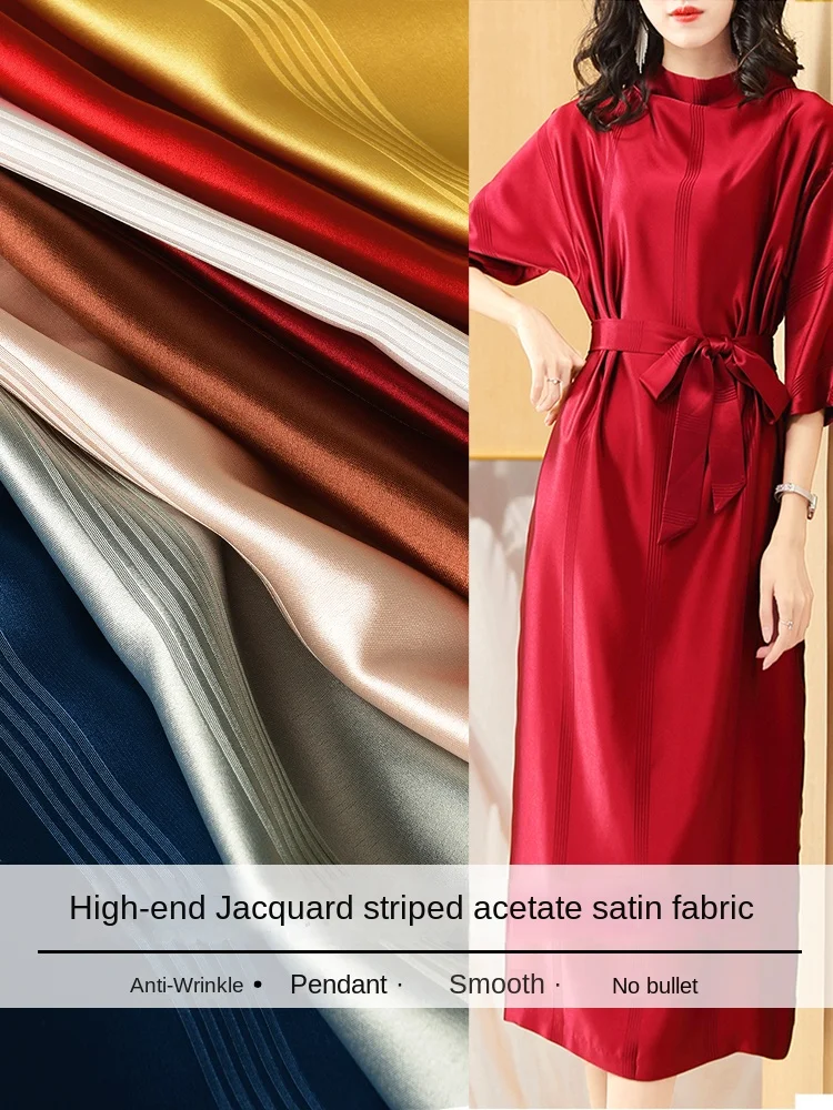 

Acetate Satin Fabric Five Stripes Smooth Silk Dress Pendant Luster Wholesale Cloth Apparel Sewing By Meters Diy Material