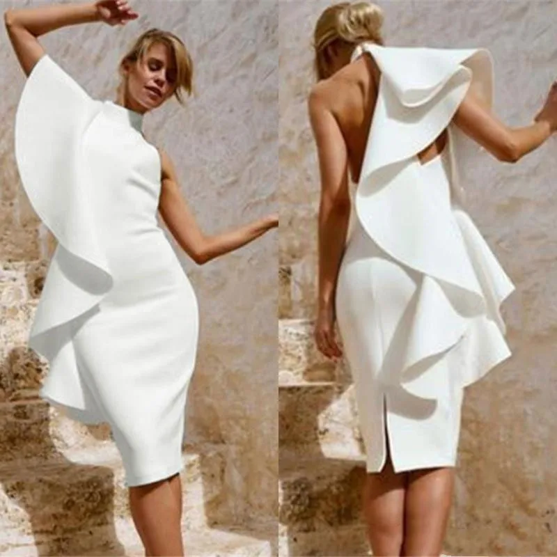 Arabian Cropped White Cocktail Prom Dresses Sexy Turtleneck Slit Knee Length Ruffle Sheath Party Evening Gown robe soirée femme
Arabian Cropped White Cocktail Prom Dresses Sexy Turtleneck Slit Knee Length Ruffle Sheath Party Evening Gown robe soirée femme