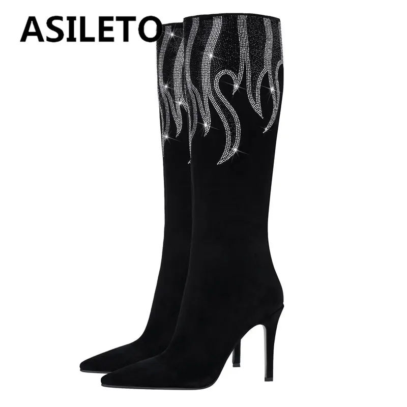 ASILETO Sexy Women Knee High Boots Flock Pointed Toe Stiletto 10cm Zipper Crystal Plus Size 43 44 45 46 Fashion Party Booties
ASILETO Sexy Women Knee High Boots Flock Pointed Toe Stiletto 10cm Zipper Crystal Plus Size 43 44 45 46 Fashion Party Booties