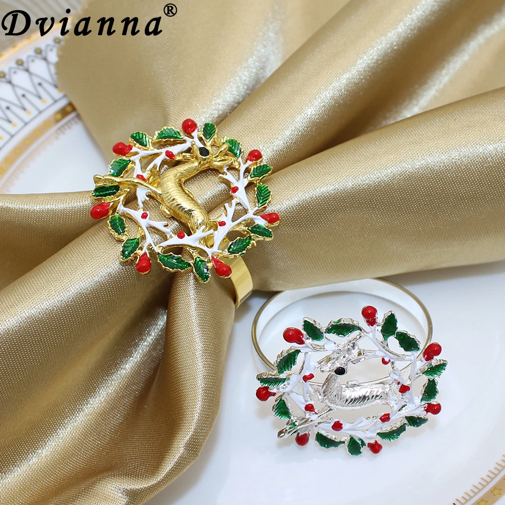 

Dvianna 6Pcs Christmas Napkin Rings Elk Wreath Napkin Ring Holder for Thanksgiving Holiday Family Gatherings Dinner HWC25