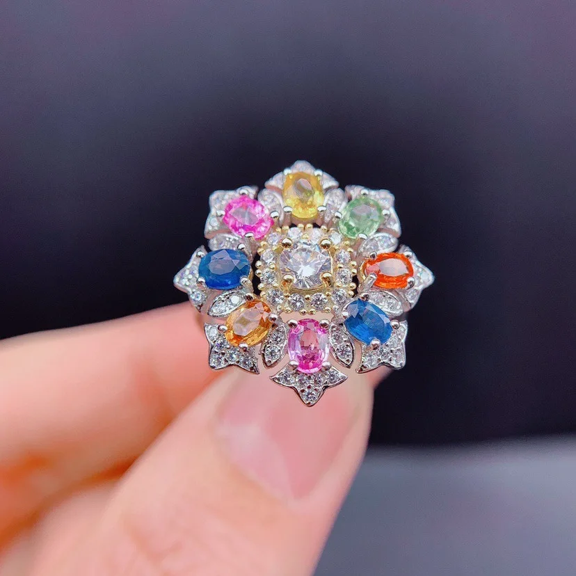 

New Colorful Sapphire Ring 925 Stamp Luxury Micro-encrusted Diamond Colorful Tourmaline Zircon Opening Ring Party Birthday Gift
