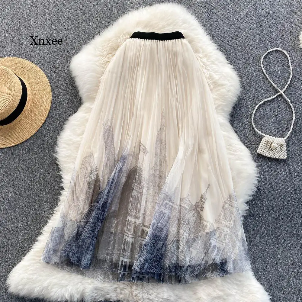 Women Spring High Waist Mid-Length Gauze Skirt Casual Mesh Building Printed A-Line Skirt
Women Spring High Waist Mid-Length Gauze Skirt Casual Mesh Building Printed A-Line Skirt