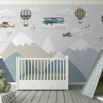 beibehang papel de parede Customized Modern New Fashion Children Landscape Mountains Plane Clouds Background Wallpaper