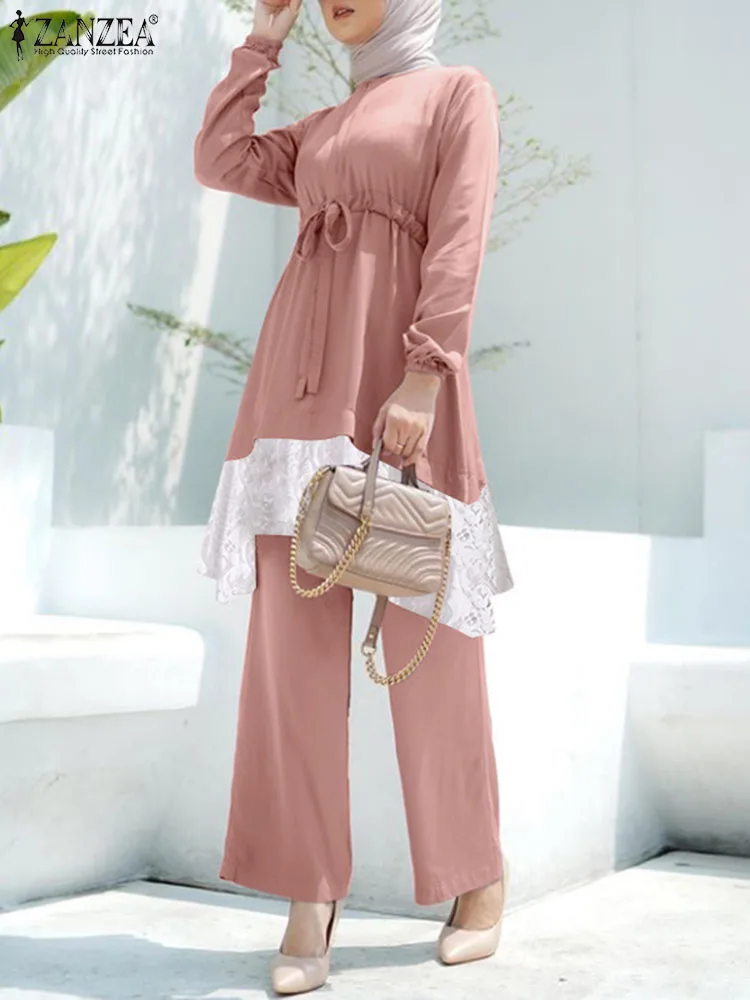 ZANZEA Autumn 2PCS Fashion Muslim Sets Women Long Sleeve Lace Patchwork Blouse Pants Sets Turkey Abaya 2023 Casual Matching Sets
ZANZEA Autumn 2PCS Fashion Muslim Sets Women Long Sleeve Lace Patchwork Blouse Pants Sets Turkey Abaya 2023 Casual Matching Sets