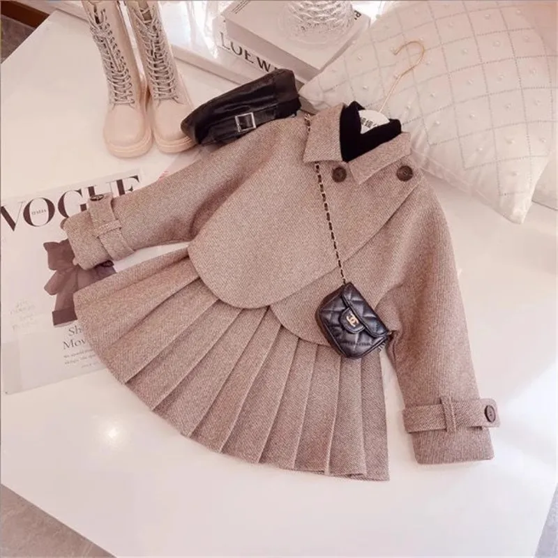 Childrens Sets Spring Autumn Girls Woolen Fabric Coat Pleats Short Skirt Two Piece Fashionable Turn Down Collar
Childrens Sets Spring Autumn Girls Woolen Fabric Coat Pleats Short Skirt Two Piece Fashionable Turn Down Collar