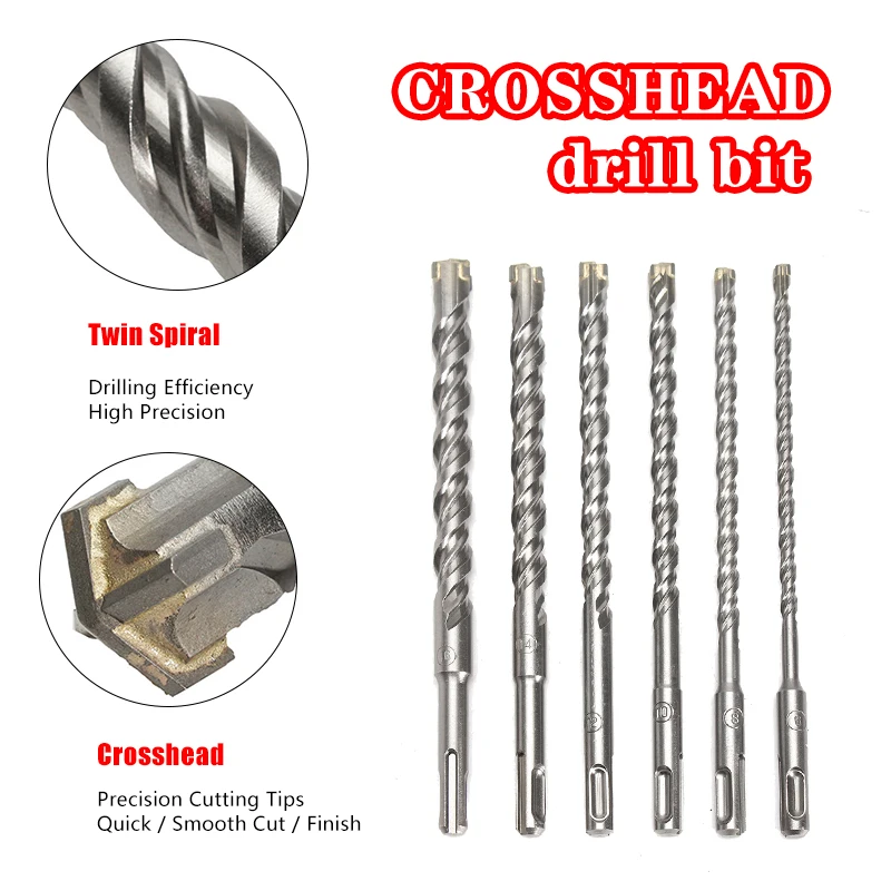 

Diameter 5/6/8/10/12/14/16 mm x Length110/160/210/260mm Drill SDS-plus Double Groove Drill Body Crosshead Twisted Spiral Drill