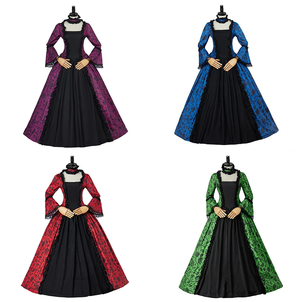 

Women's Floral Civil War Dress Medieval Victorian Renaissance Trumpet Sleeve Lace Ball Gown Evening Party Theatre Costume