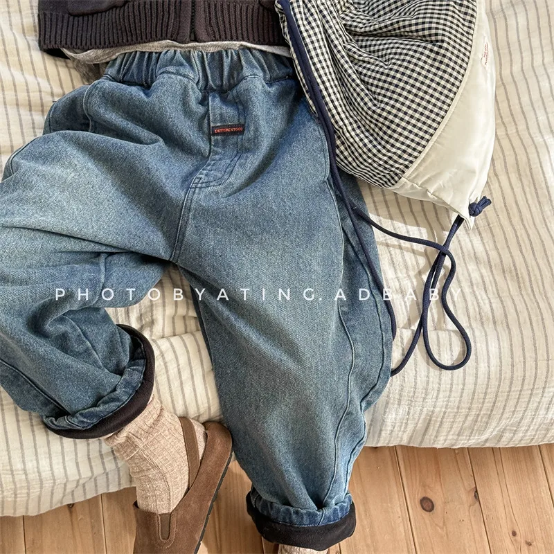2025 Winter New Children Plus Velvet Thick Jeans Letter Print Girls Trousers Baby Boy Fleece Denim Pants Kids Warm Pants 7 Sb3b1034c0a8746a7aba9f8bcf9cd4ace5