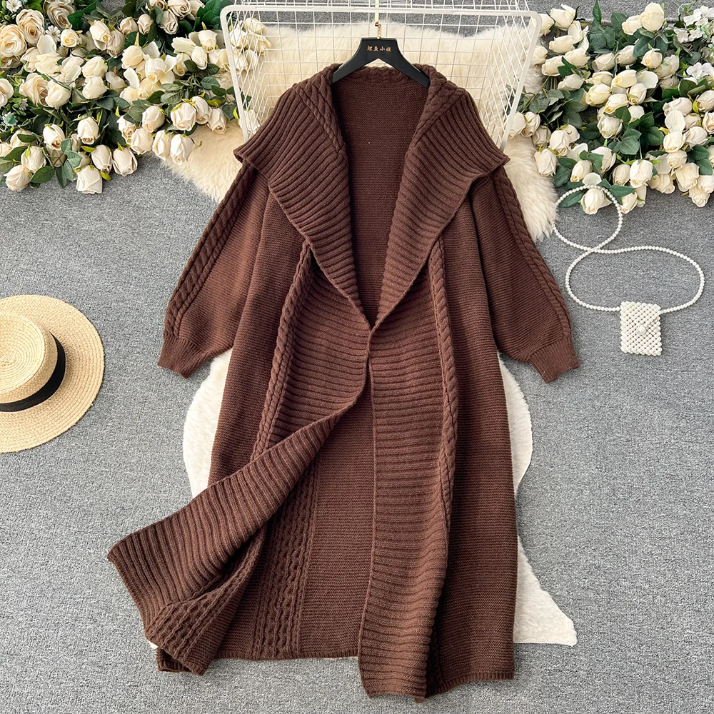 

Croysier Cardigans For Women 2023 Lapel Collar Elegant Solid Knit Long Cardigan Long Sleeve Casual Loose Cardigan Sweater Coat