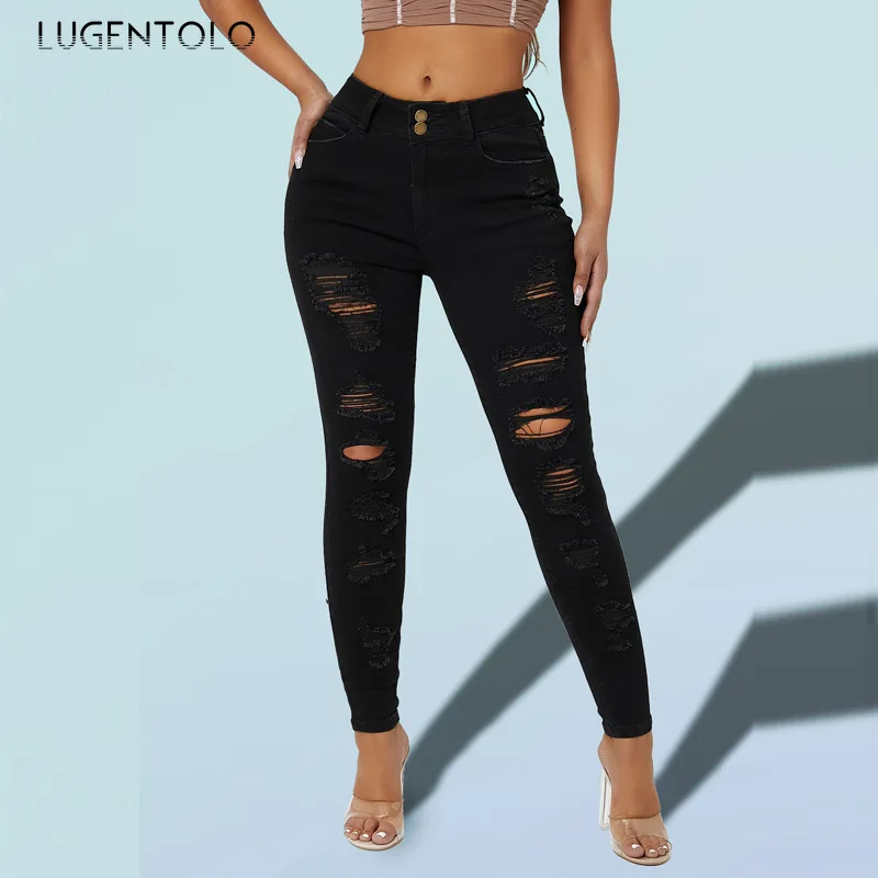 Women High Waist Ripped Denim Jeans Black Casual Skinny Elasticity Fashion Female Trend Hole Pencil Jeans
Women High Waist Ripped Denim Jeans Black Casual Skinny Elasticity Fashion Female Trend Hole Pencil Jeans