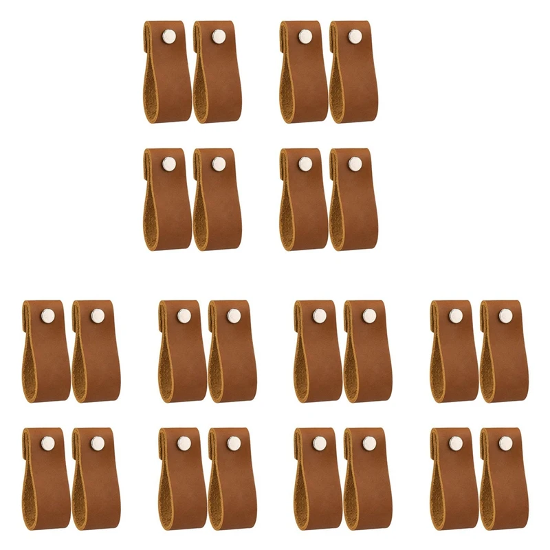 

Leather Drawer Pulls 24 Pcs Leather Dresser Knobs Handmade Pure Leather Handles For Cabinet Doors And Drawers (Brown)