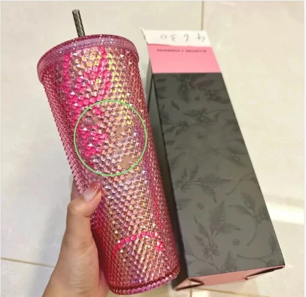 

Korean Pink Water Cup Kpop Jenny the Same High Level Branded Coffee Cup Luxury Thermos Straw Cup Accompanying Cup