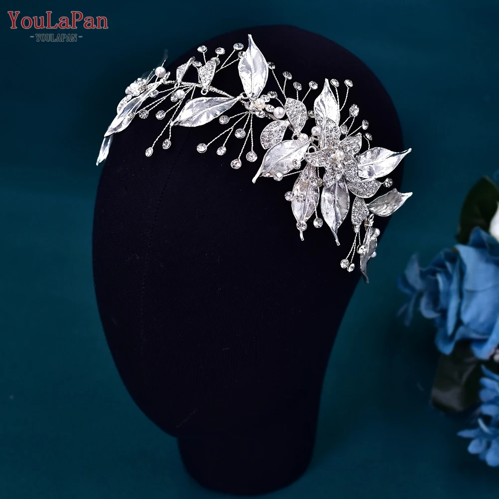 

YouLaPan Wedding Headband Rhinestone Headdress for Woman Alloy Leaves Headpiece Bridal Hair Accessories Bride Head Piece HP299