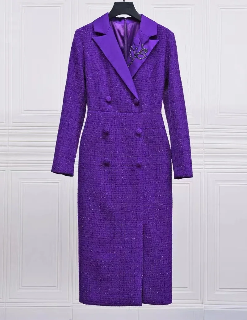 Top Quality New 2023 Winter Dress Women Notched Collar Beading Embroidery Long Sleeve Bodycon Sheath Wool Dress Purple Red Black 
Top Quality New 2023 Winter Dress Women Notched Collar Beading Embroidery Long Sleeve Bodycon Sheath Wool Dress Purple Red Black