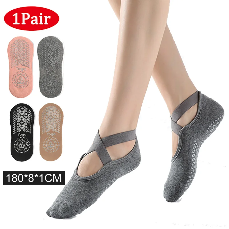 

& Grips Socks for Non-Slip Yoga Women Straps, Bandage Cotton Sock, Ideal for Pilates Pure Barre Ballet Dance Barefoot Workout