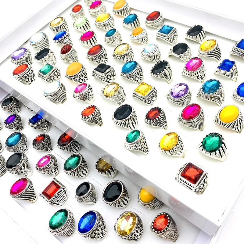 Wholesale 50pcs/box Vintage Rings For Men Women Antique Silver Plated Glass Stone Fashion Jewelry With A Display Box
Wholesale 50pcs/box Vintage Rings For Men Women Antique Silver Plated Glass Stone Fashion Jewelry With A Display Box