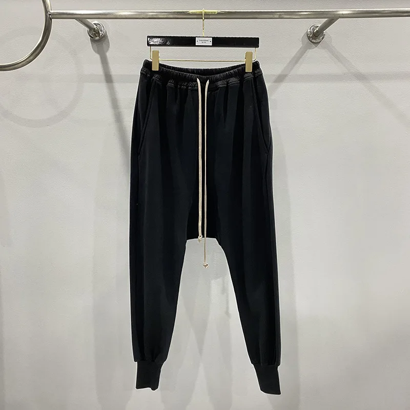 

2024 Classic Thickened Pure Cotton Fleece Haren Suspension Sport Casual Trouser Black mens pants streetwear men joggers