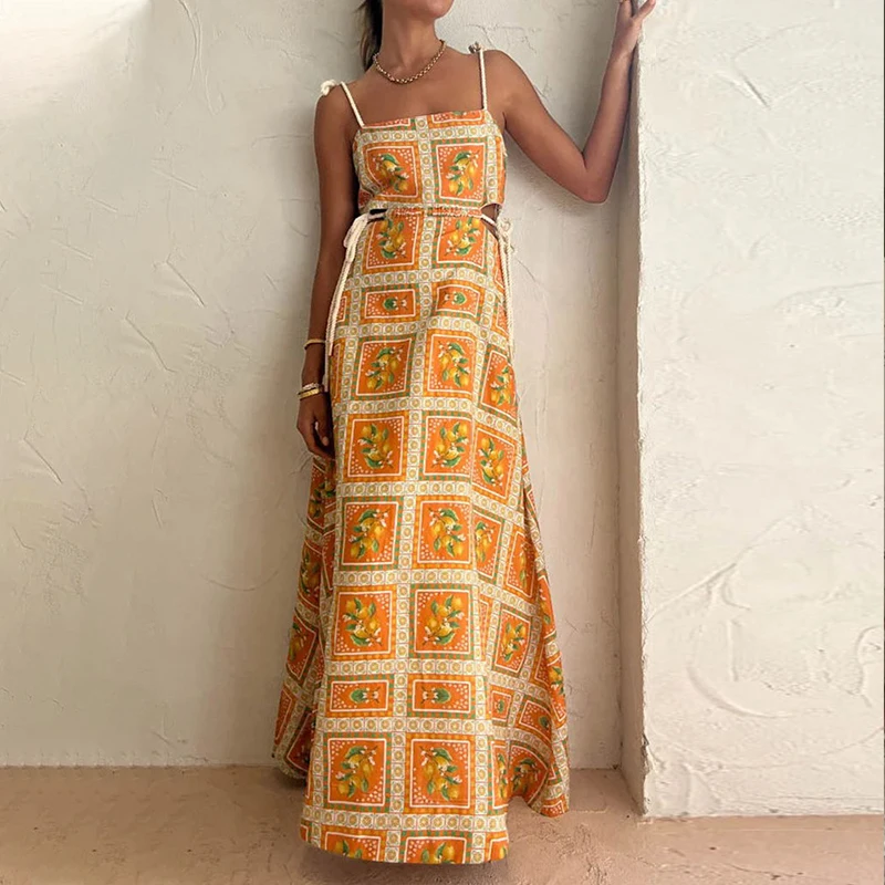 Women Drawstring Fruit Print Long Dress Summer Backless Hollow Out Maxi Dresses Holiday Beach Dress Vacation Dress Vestido Playa
Women Drawstring Fruit Print Long Dress Summer Backless Hollow Out Maxi Dresses Holiday Beach Dress Vacation Dress Vestido Playa