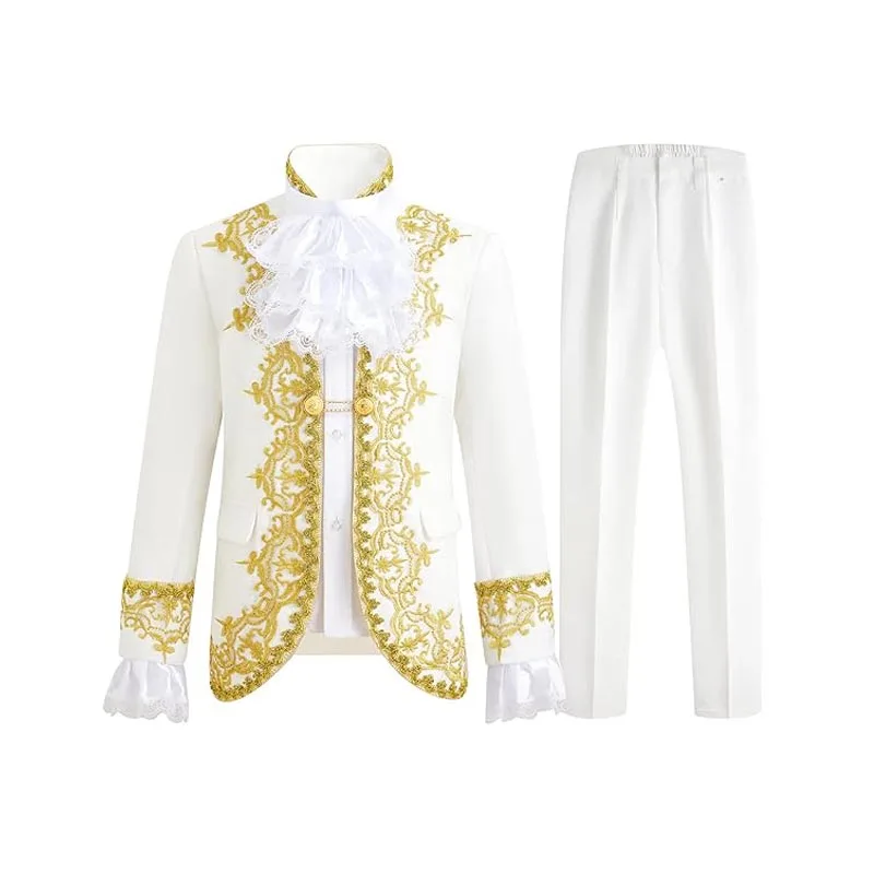 

Children Golden Flower Performance Photograph Suit Boys Jacket Pants Tie 3PS Drama Dress Kids Prince Charming Cosplay Costume