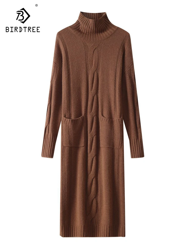Birdtree 100% Wool Autumn Winter Solid Thickened Dress 2023 New Style Lazy Pocket Loose Fitting Sweater Knitted Dress D38030QC
Birdtree 100% Wool Autumn Winter Solid Thickened Dress 2023 New Style Lazy Pocket Loose Fitting Sweater Knitted Dress D38030QC