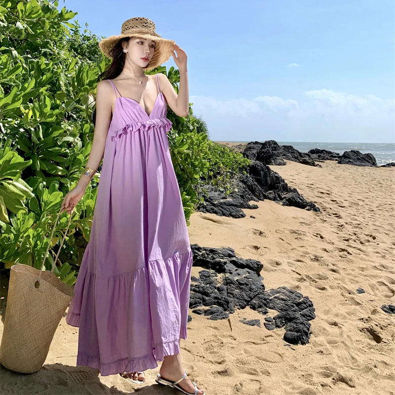 New Elegant Women Ruffle Backless Long Dress 2024 Summer Chic Slim Purple Vacation Party Clothing Sexy Fairy Deep V Neck Dresses
New Elegant Women Ruffle Backless Long Dress 2024 Summer Chic Slim Purple Vacation Party Clothing Sexy Fairy Deep V Neck Dresses