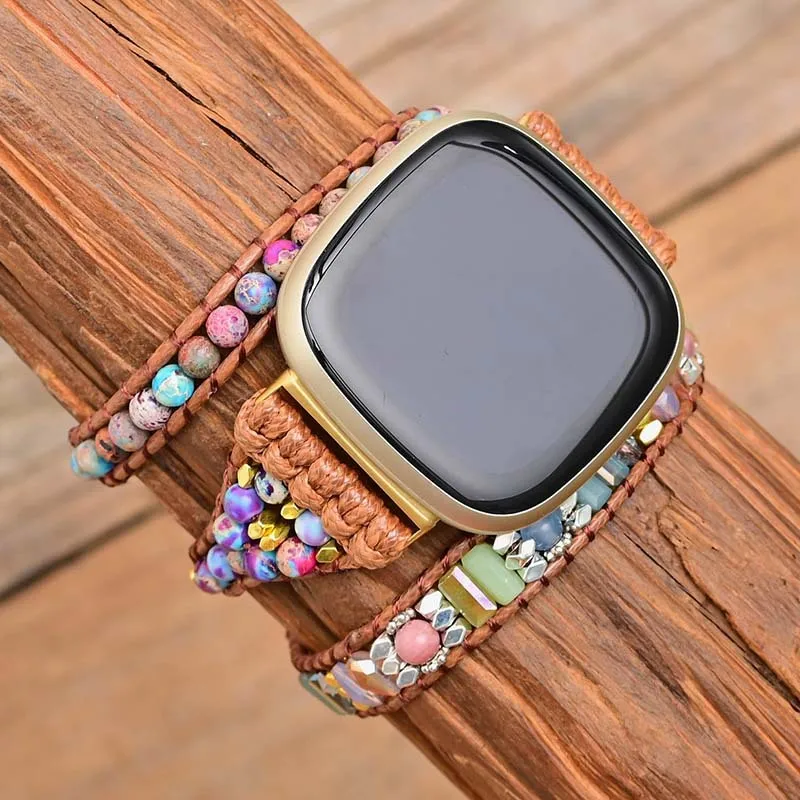 

Natural Gemstone Bohemian Bracelet For Fitbit Versa 1 2 3 4 Strap Watchband Bead Wristband For Fitbit Versa Lite/Sense 2 Band