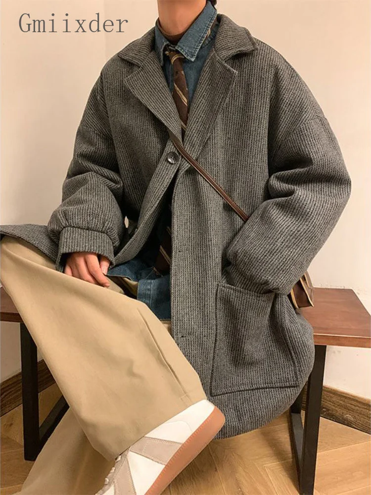 Japan Style Woolen Coat Winter Streetwear Oversize Medium Length Jacket Vintage Versatile Big Pocket Button Trench
Japan Style Woolen Coat Winter Streetwear Oversize Medium Length Jacket Vintage Versatile Big Pocket Button Trench