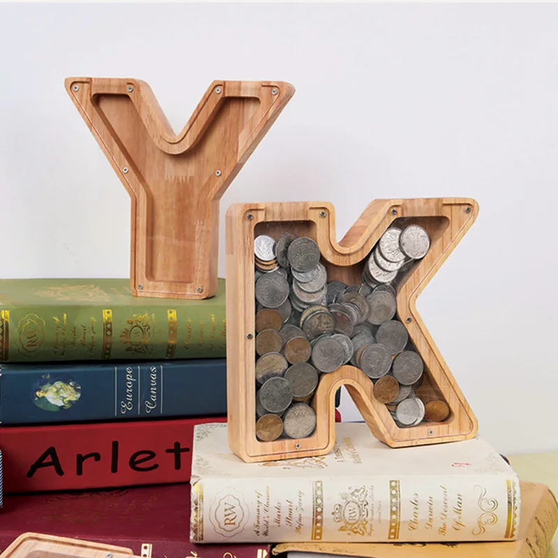 26 Letter Wooden Piggy Bank with Name Sticker Personalized Transparent Glass Money Box for Kids Children Gift Home Decoration
26 Letter Wooden Piggy Bank with Name Sticker Personalized Transparent Glass Money Box for Kids Children Gift Home Decoration