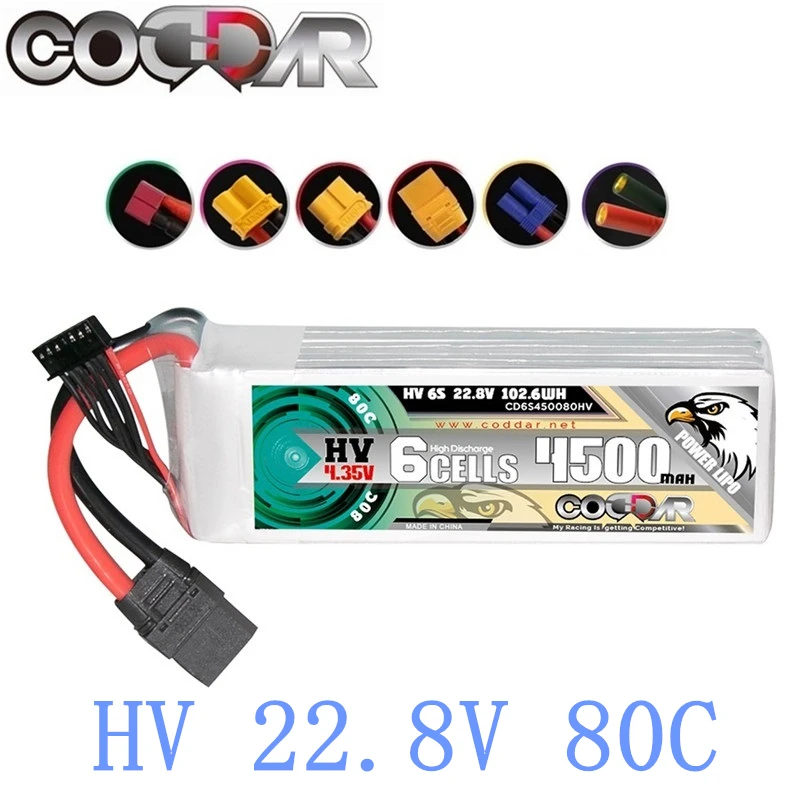 CODDAR 4500mAh 6S 80C 22.8V Lipo Battery For FPV Freestyle Drone Model Aircraft Ducted Fixed Wing 22.8V Lithium Battery
CODDAR 4500mAh 6S 80C 22.8V Lipo Battery For FPV Freestyle Drone Model Aircraft Ducted Fixed Wing 22.8V Lithium Battery