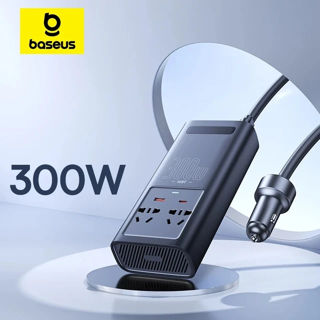 Bas192.- Onduleur de voiture avec affichage numérique, onduleur automatique, chargeur rapide USB Type C, adaptateur secteur, DC 12V à AC 300 V, 220 W 1