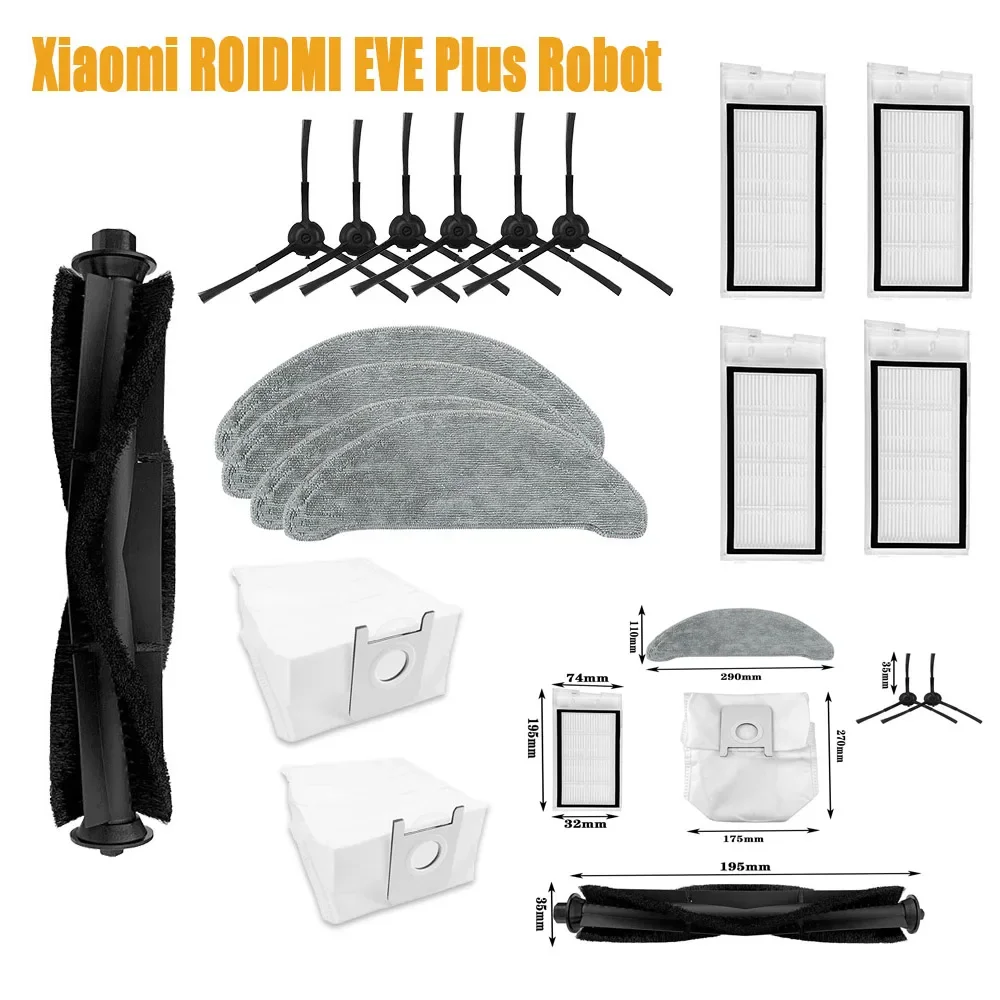 

For Xiaomi ROIDMI EVE Plus Robot Vacuum Cleaner Accessories filter Main brush Mops Cloths Dust Bags Side Brush Mop cloth