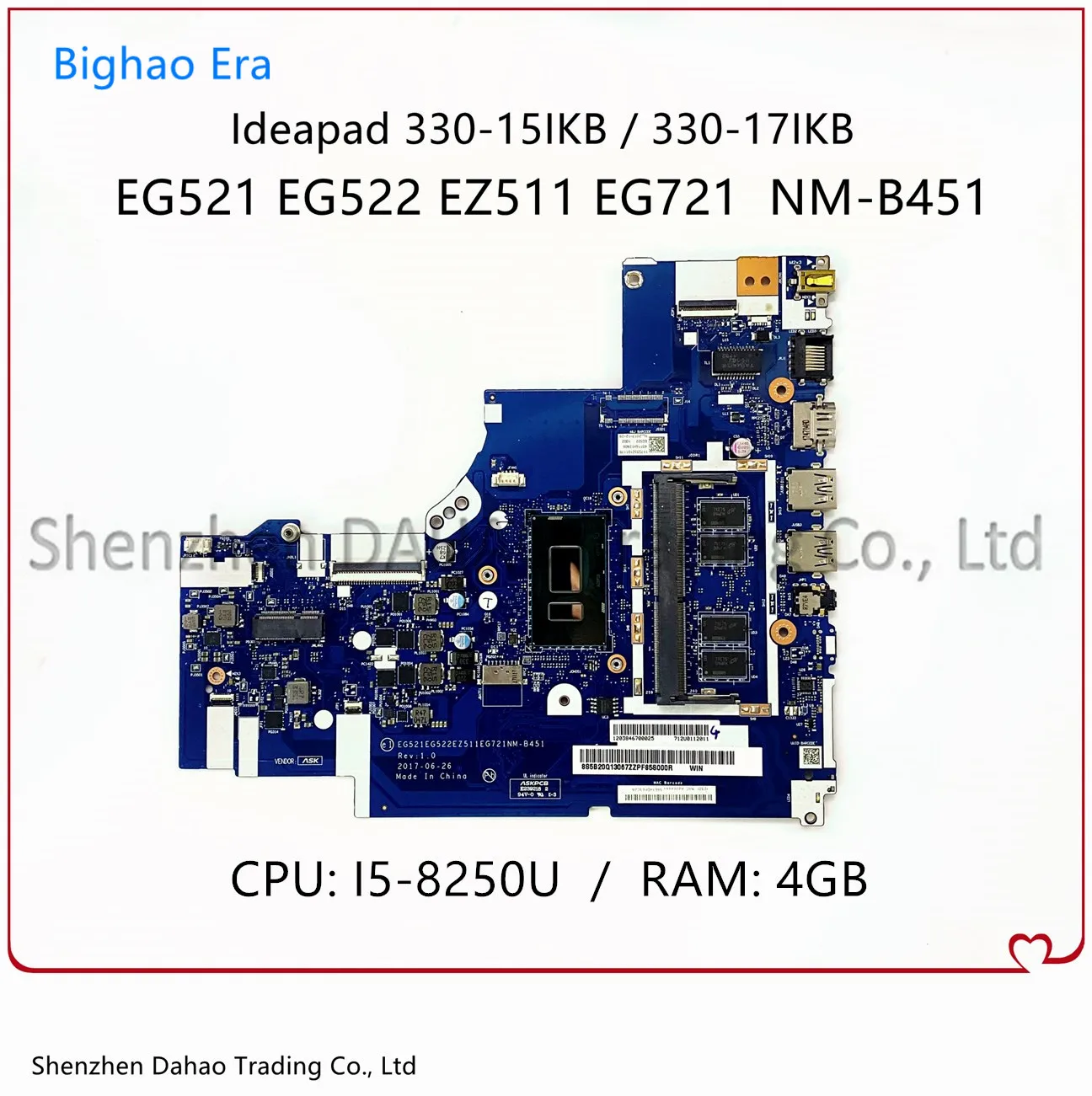 For Lenovo Ideapad 330-15IKB 330-17IKB Laptop Motherboard NM-B451 I5-8250U CPU 4G-RAM 5B20R19914 5B20R20238 100% OK
For Lenovo Ideapad 330-15IKB 330-17IKB Laptop Motherboard NM-B451 I5-8250U CPU 4G-RAM 5B20R19914 5B20R20238 100% OK