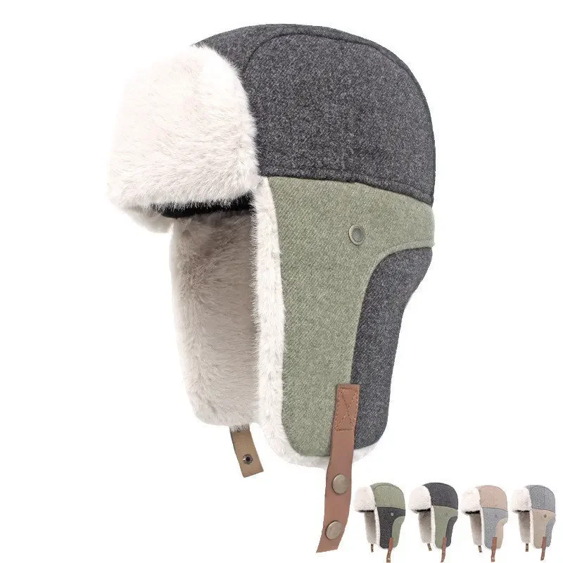 

Winter Cotton Solid Ear Protection Hat Adjustable Outdoor Skullies Beanies Bomber Hats Keep Warm Cap for Men and Women 02