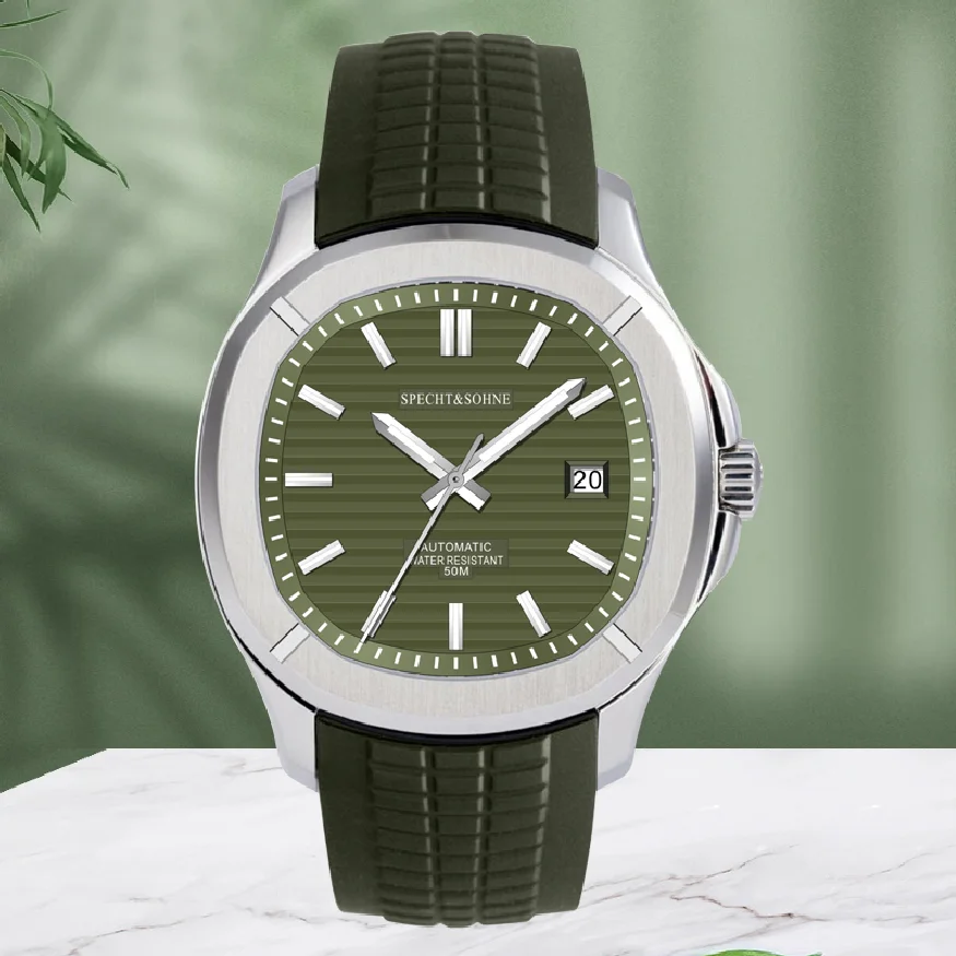 

SPECHT&SOHNE 2023 New Luxury Men Mechanical Wristwatch Green Rubber Band Sport Watch Stainless Steel AAA Automatic Watches 5Bar