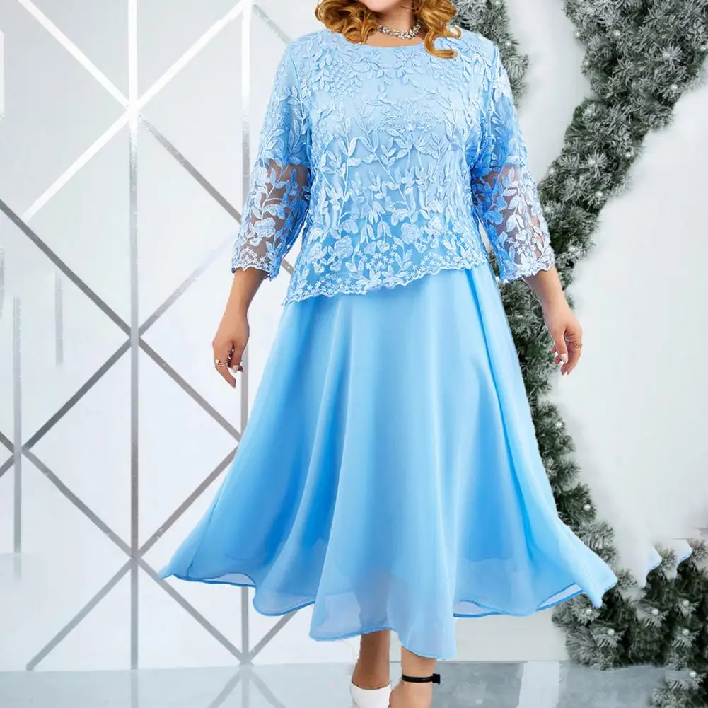 Plus Size Long Dress Chiffon Embroidered Dress Elegant Lace Maxi Dress with Flower Embroidery Three Quarter Sleeves O Neck
Plus Size Long Dress Chiffon Embroidered Dress Elegant Lace Maxi Dress with Flower Embroidery Three Quarter Sleeves O Neck