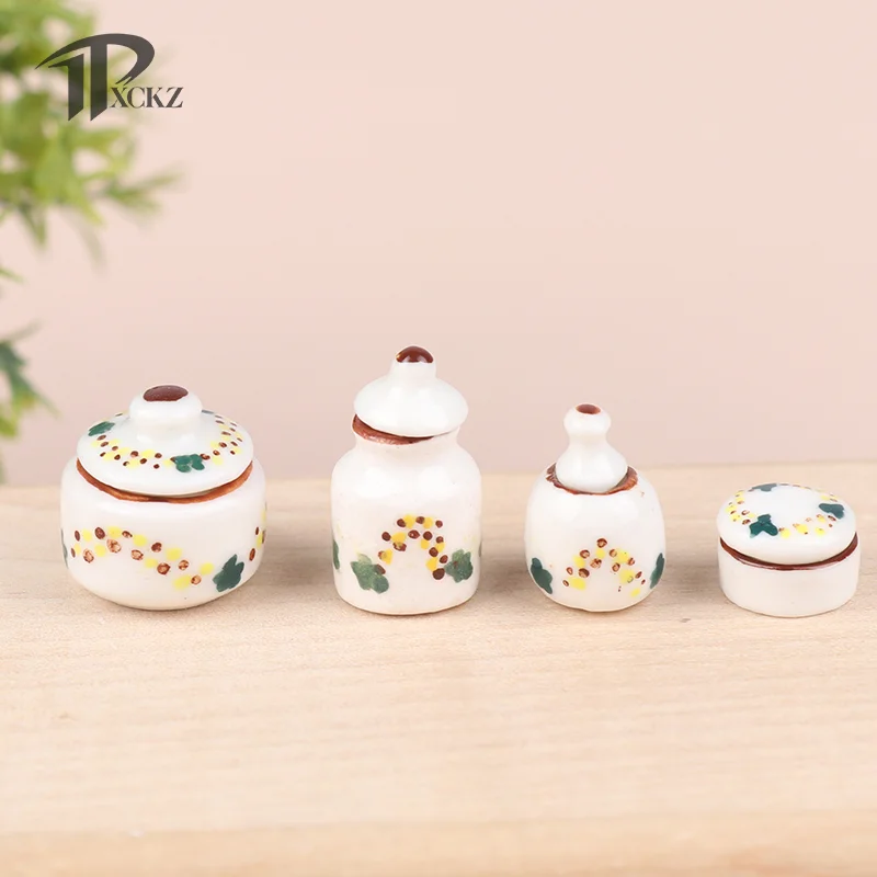 

1Set 1:12 Dollhouse Miniature Ceramic Can Seasoning Can Storage Jar Kitchen Model Decor Toy Doll House Accessories