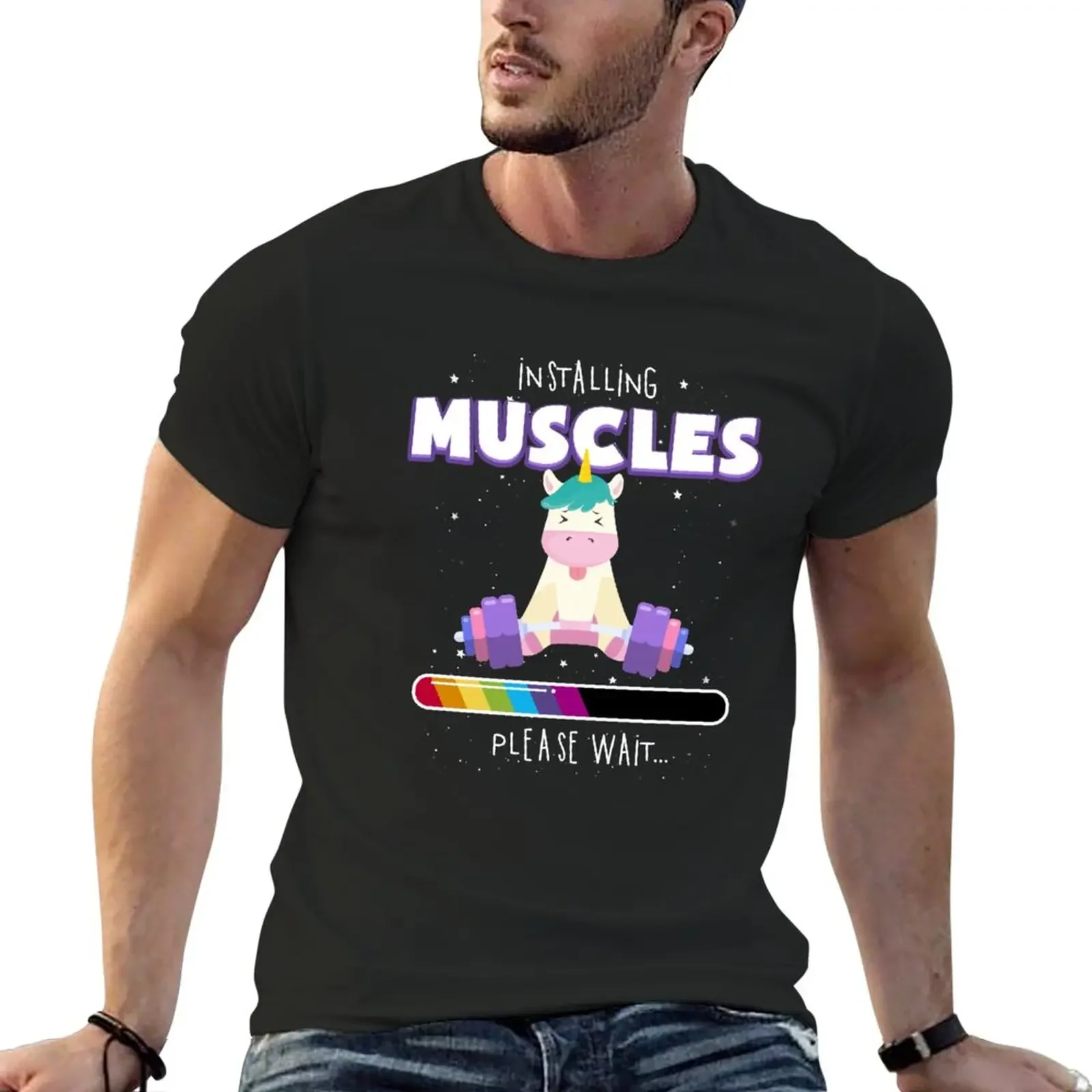 

Installing Muscles - Unicorn Loading - Funny Lifting Shirt T-Shirt summer tops anime mens graphic t-shirts funny