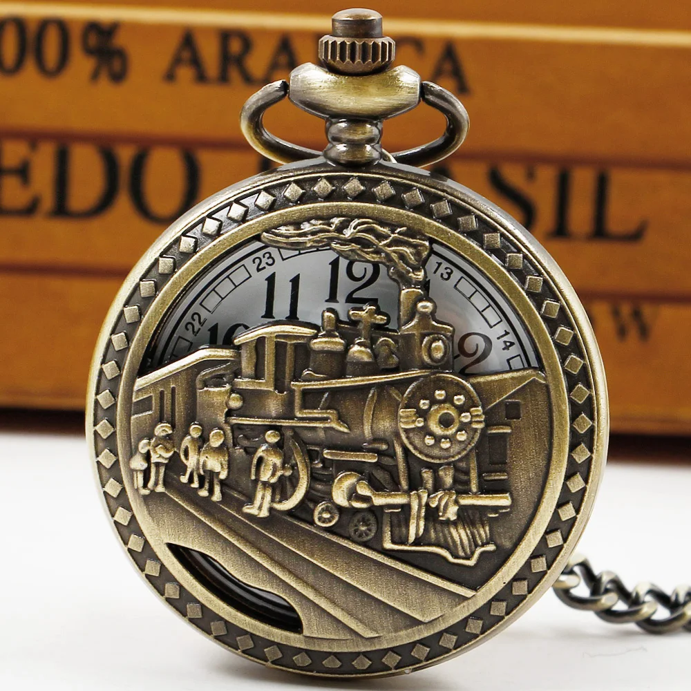 

Retro Steam Punk Train Locomotive Design Quartz Men's Pocket Watch Fashion Military Antique Accessories Pendant Clock