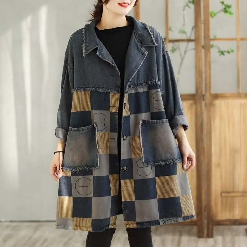 2023 Spring Autumn Streetwear Vintage Floral Printed Loose Casual Denim Coat Woman Long Turn-Down Collar Single Breasted Clothes
2023 Spring Autumn Streetwear Vintage Floral Printed Loose Casual Denim Coat Woman Long Turn-Down Collar Single Breasted Clothes