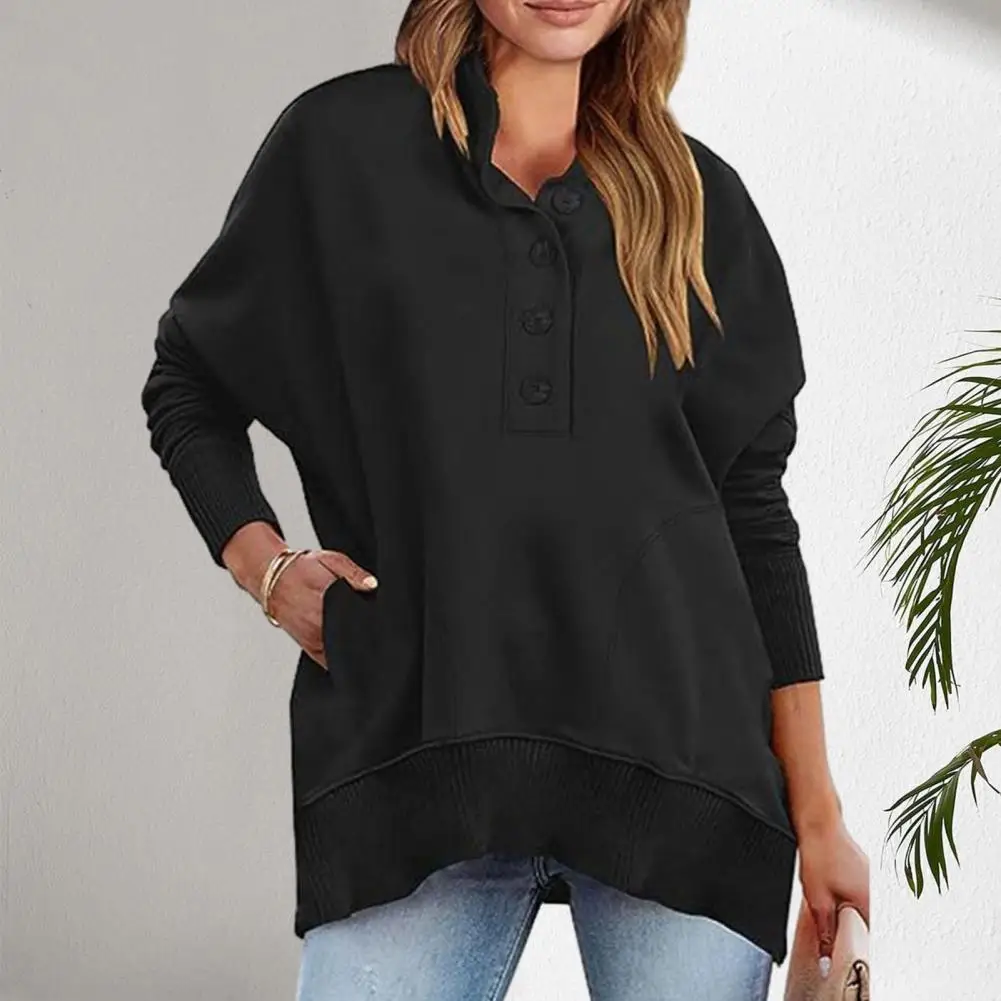 Women Fall Winter Sweatshirt Loose Button Decor Solid Color Half-open Stand Collar Pullover Mid Length Casual Thick Lady Top
Women Fall Winter Sweatshirt Loose Button Decor Solid Color Half-open Stand Collar Pullover Mid Length Casual Thick Lady Top