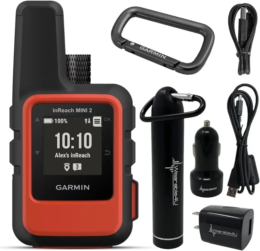 

Garmin inReach Mini 2 Satellite Communicator (Flame Red) with Wearable4U Power Pack Bundle