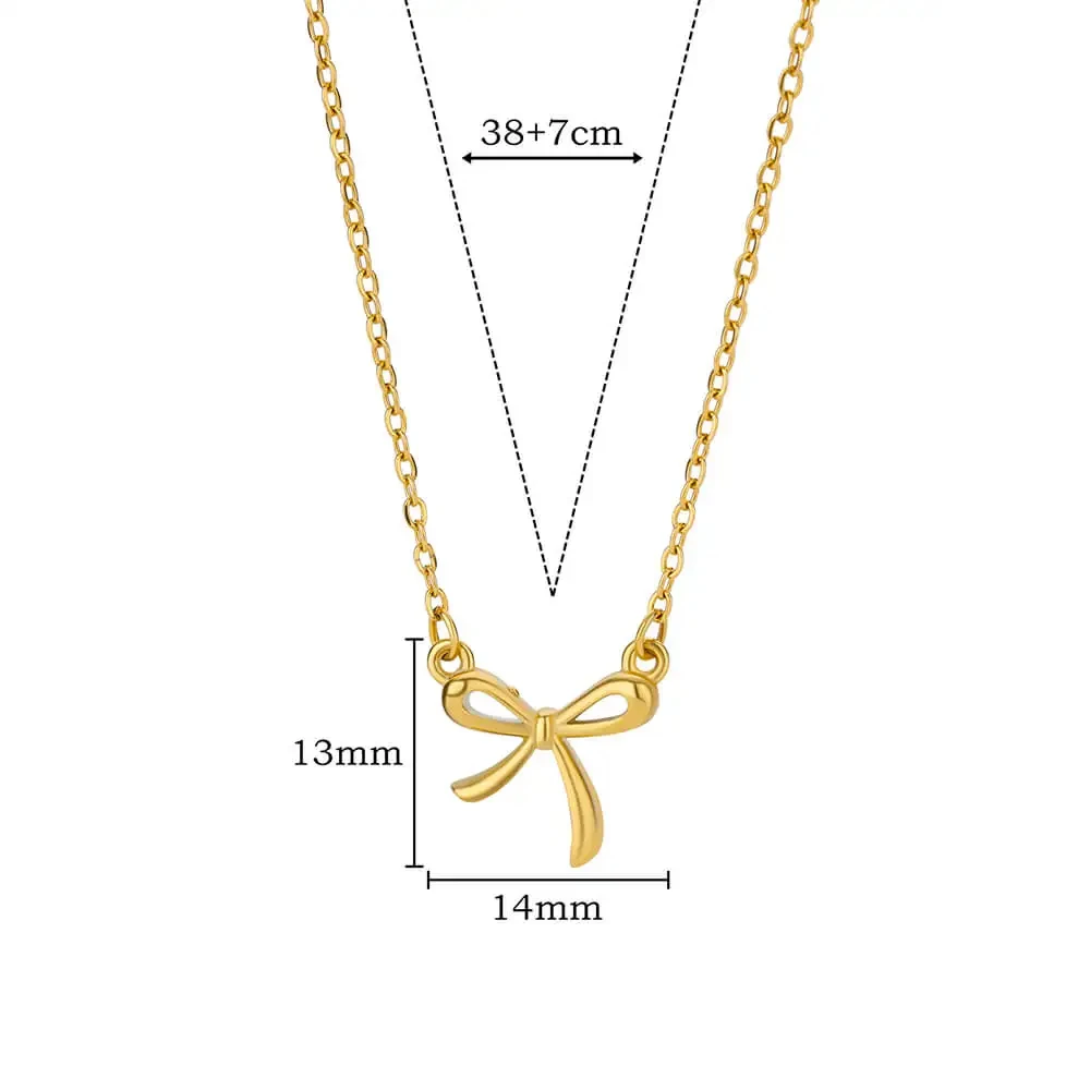 Stainless Steel Bowknot Lucky Necklace For Women Gold Color Korean Necklaces Female Aesthetic Choker Jewelry Daily Accessories Stainless Steel Bowknot Lucky Necklace For Women Gold Color Korean Necklaces Female Aesthetic Choker Jewelry Daily Accessories